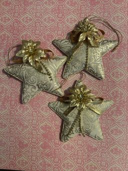 Vintage Cream With Gold Accent, Christmas Ornaments Set Of Three