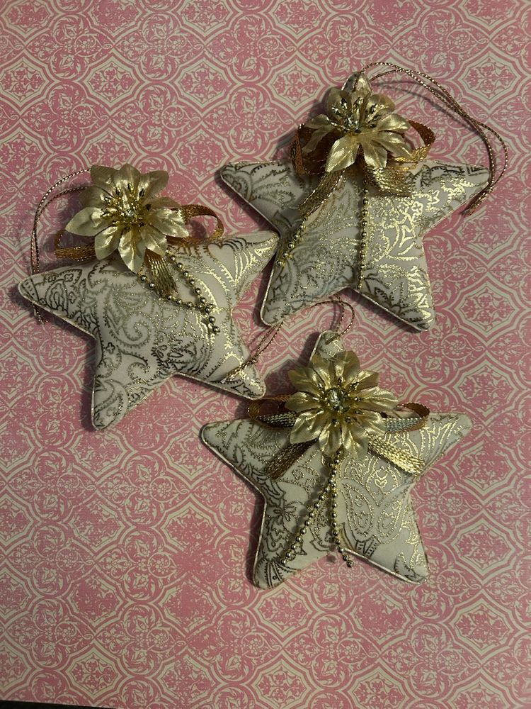 Vintage Cream With Gold Accent, Christmas Ornaments Set Of Three