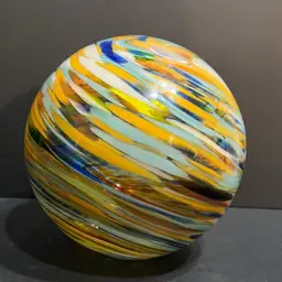 Multicolor Swirled Art Glass Orb, Flat Base ~6.5" Diameter.