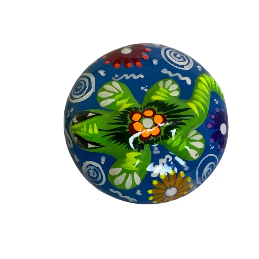 23. Blue And Green Colorful Witchy Woman Vibes Super Glowy Ceramic Lizard 🦎 On A Start Night Design Jewelry Box Mexican Folk Art Talavera 4” By 2.75”