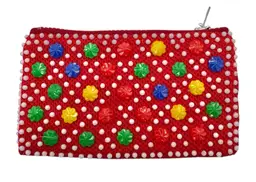 Vintage 1970s Confetti Candy Dot Rainbow Beaded Zipper Coin Purse Hong Kong 4”
