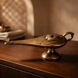 Solid Brass Incense Burner Shaped Like a Genie Lamp or Aladdin's Lamp, 4.5" Wide