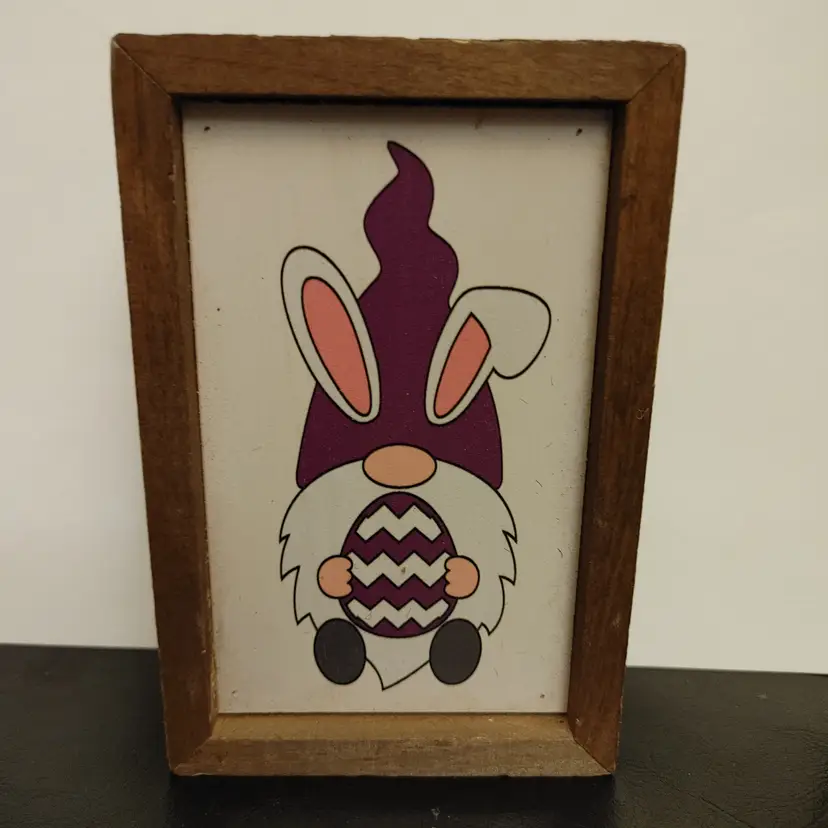 Eater Bunny Gnome wood sign. By Driftless Studios. 4w x 6h x 1.75d.
