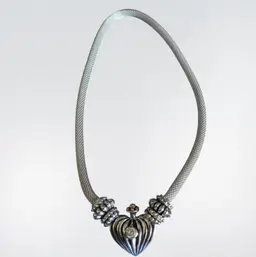 Vintage ESPO Joseph Esposito Clip Heart Pendant  Central Crystal Mesh Necklace