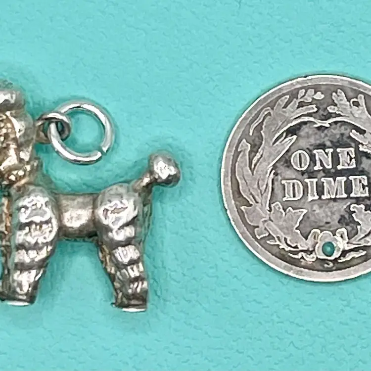 Vintage Poodle Sterling Silver Charm - fine detail, marked STER
