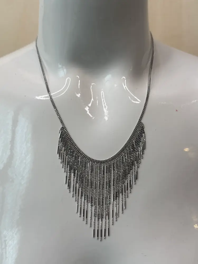 Sterling 925 Fringe Bead Ball Chain Collar Bib Necklace. Marked RL 925.  18 In
