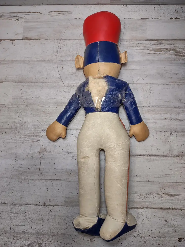 Antique Painted Plush Stuffed Toy Soldier Boy Man Red White Blue 17.5" *DAMAGE*