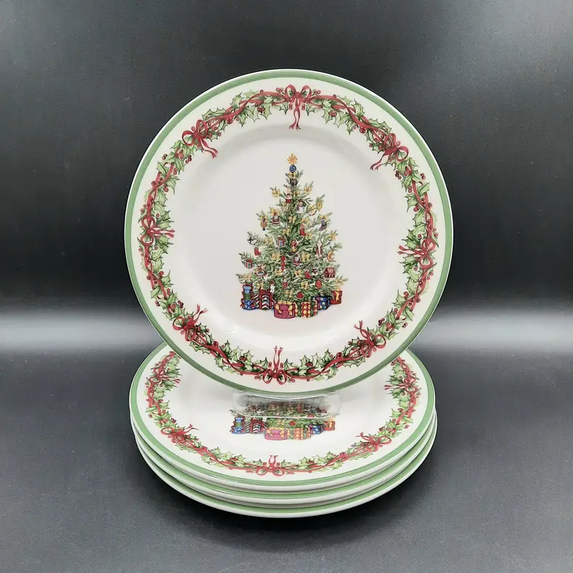 Christopher Radko Christmas Holiday Celebrations Salad Dessert Plates Set of 4