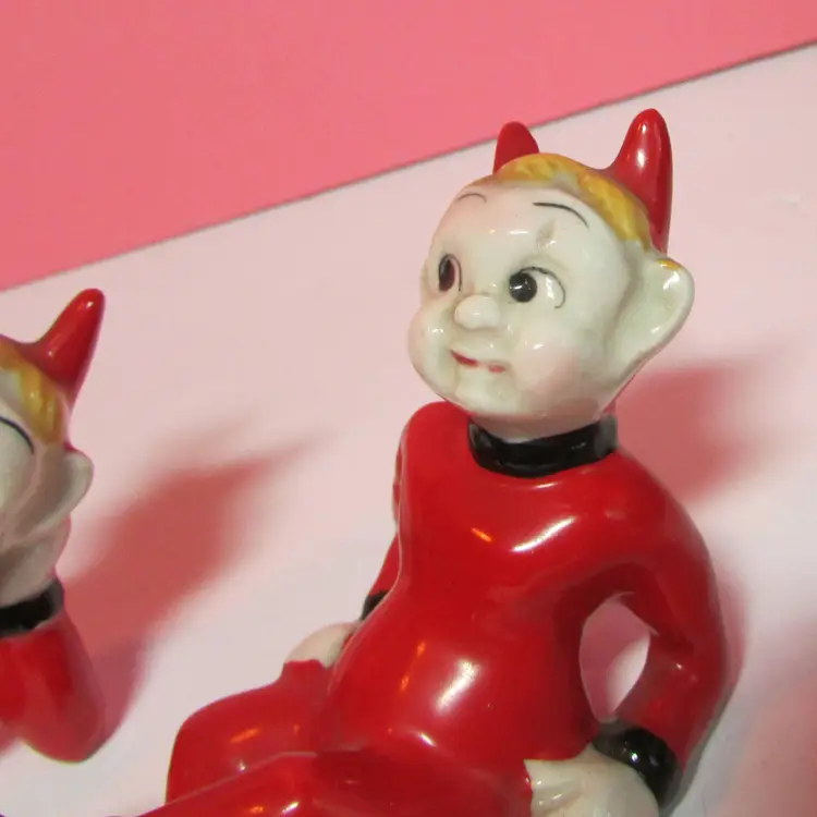 vintage laying devil salt and pepper shakers set Halloween Japan