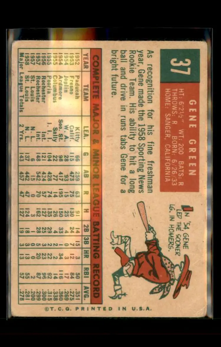 1959 Topps #37 Gene Green - (pk4) - St. Louis Cardinals