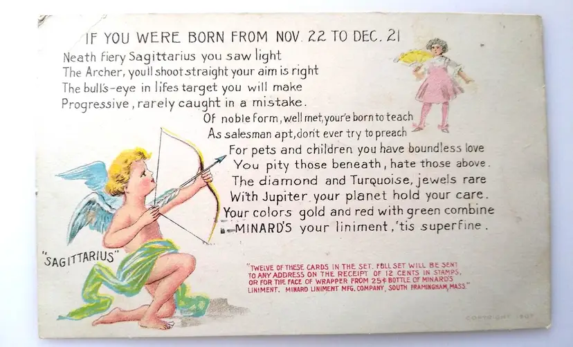 Fortune Fantasy Postcard Horoscope Astrology Sagittarius The Archer Sign 1907