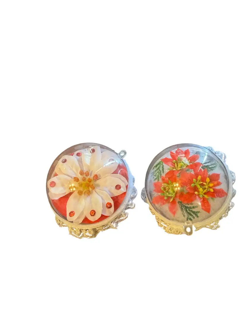 VTG Set 2 Poinsettias Ornaments