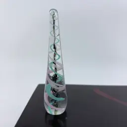 Mini Long Teardrop Blue Pink Swirl Art Glass Sculpture Signed 3.5”