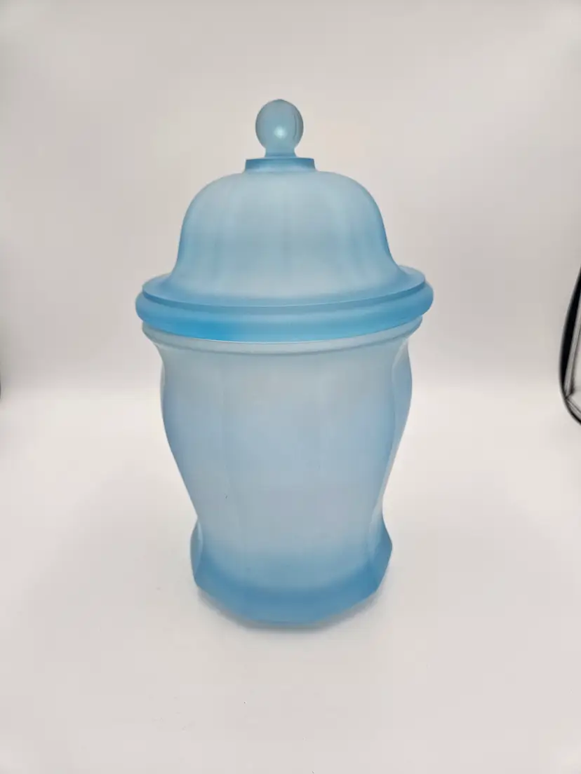 #C117 Indiana Glass Bue Satin Apothecary Jar