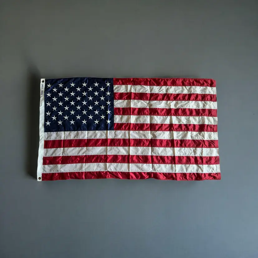 Vintage American Flag. 50 Star Flag. 34" x 61" ANNIN Nylon. Made in USA, America, Americana, Memorial Day, 4th of July, Red White and Blue