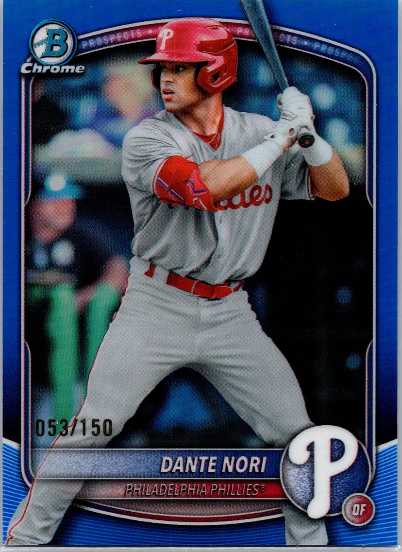2025 Bowman Draft Dante Nori #BDC-33 Chrome Blue Refractor 53/150 Phillies
