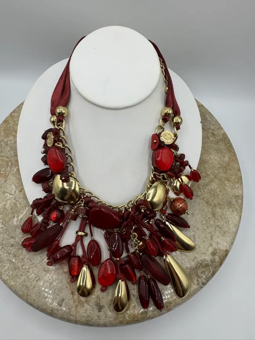Gold Tone & Red Chico’s Statement Necklace
