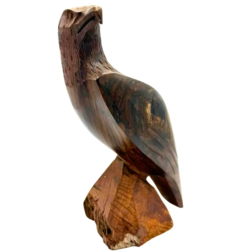 Vintage Hand Carved Wooden Eagle Sculpture Rustic Americana Bird Figurine Cabin