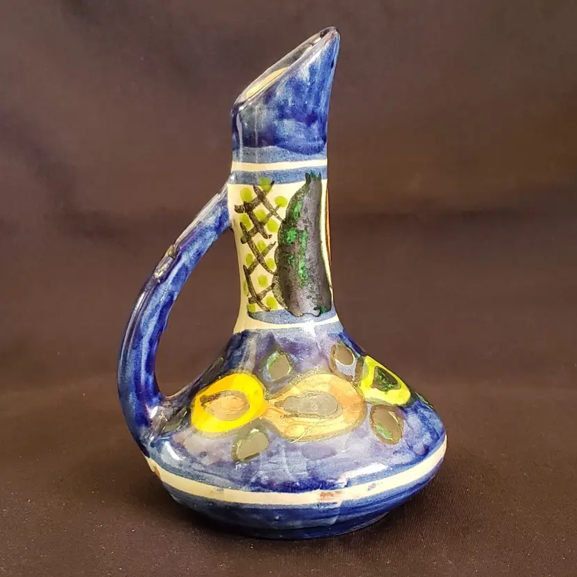Folk Art Ceramic Cruet Handmade possible Talavera - Mexico - 5 3/4" tall approximately