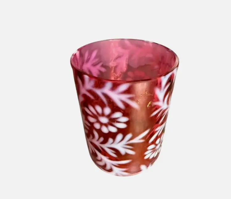 Vintage Fenton Cranberry Opalescent Daisy and Fern Tumbler Glass Art Glass 4"