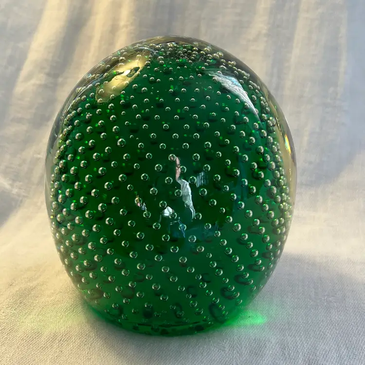Green Controlled Bubble Paperweight
