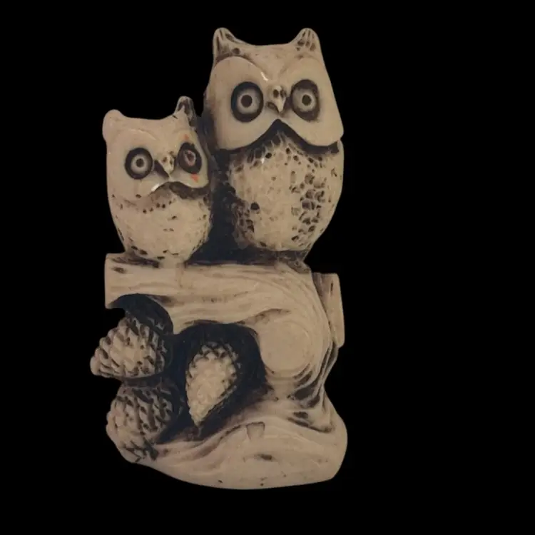 Made In Mexico 2 Owls Sitting In Tree Trunk