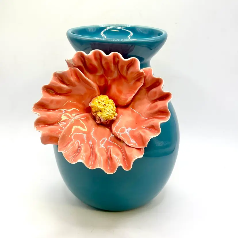 Applied Flower Anthropology Vase Teal & Orange 5.5”
