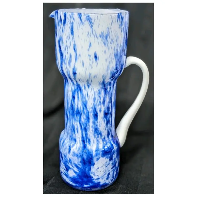 Vintage Cobalt Blue over Milk Glass Pitcher