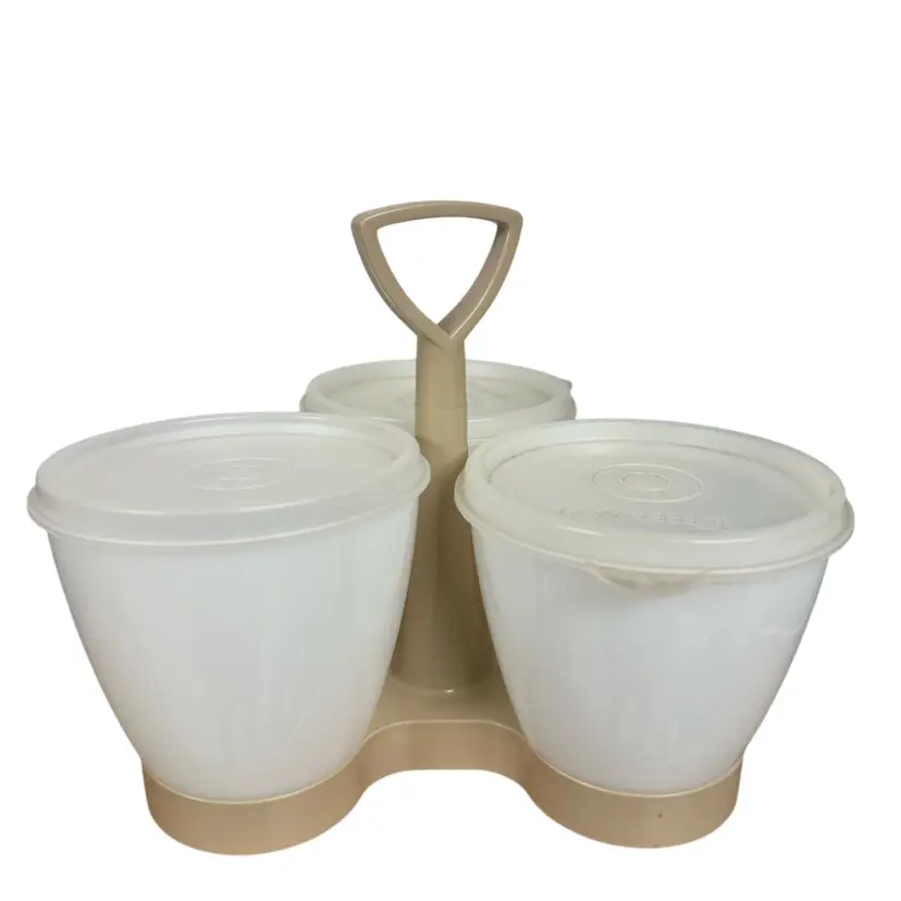 Vintage Tupperware 3-Bowl Condiment Caddy Server with Lids