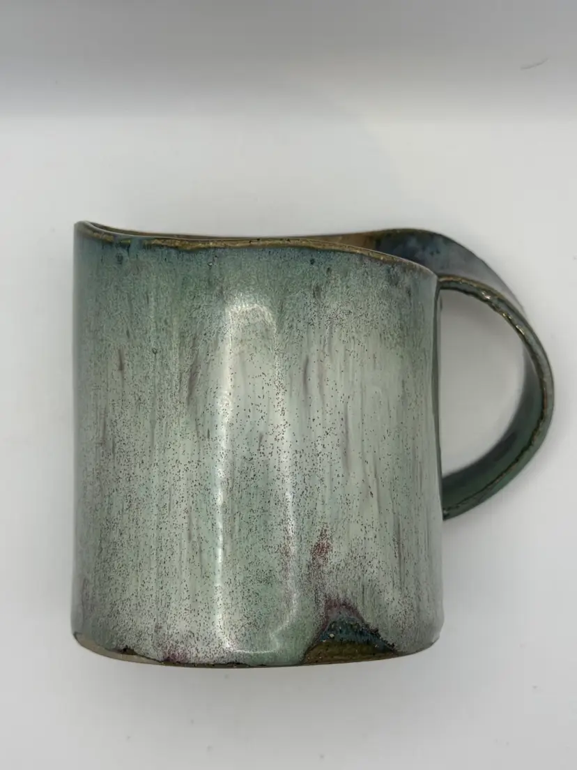 Unique, Studio Art Pottery Mug By Daughter Of Clay; Gorgeous Teal Glaze 5”