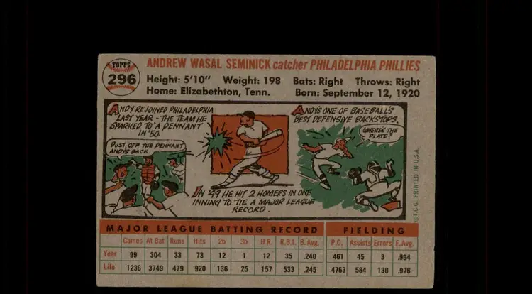 1956 Topps #296 Andy Seminick - (pk-tl2) - Philadelphia Phillies