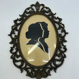 Ornate Brass Frame With Double Subject Silhouette Portrait Made In Italy