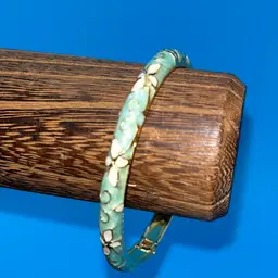 Cloisonné Enamel Hinged Bangle Bracelet 6 3/4”