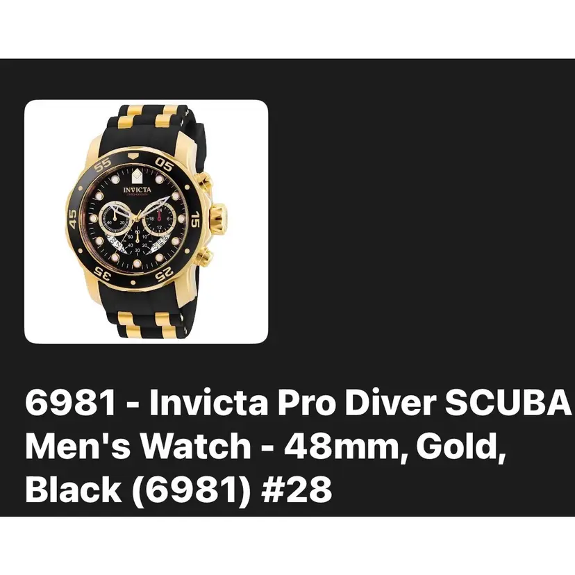 Invicta Pro Diver SCUBA
Men's Watch - 48mm, Gold,
Black (6981)
