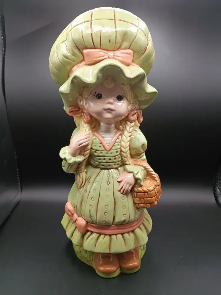 Vtg Ceramic Hand painted Big Bonnet Girl 12" EUC Holly Hobby-inspired Rare Unique