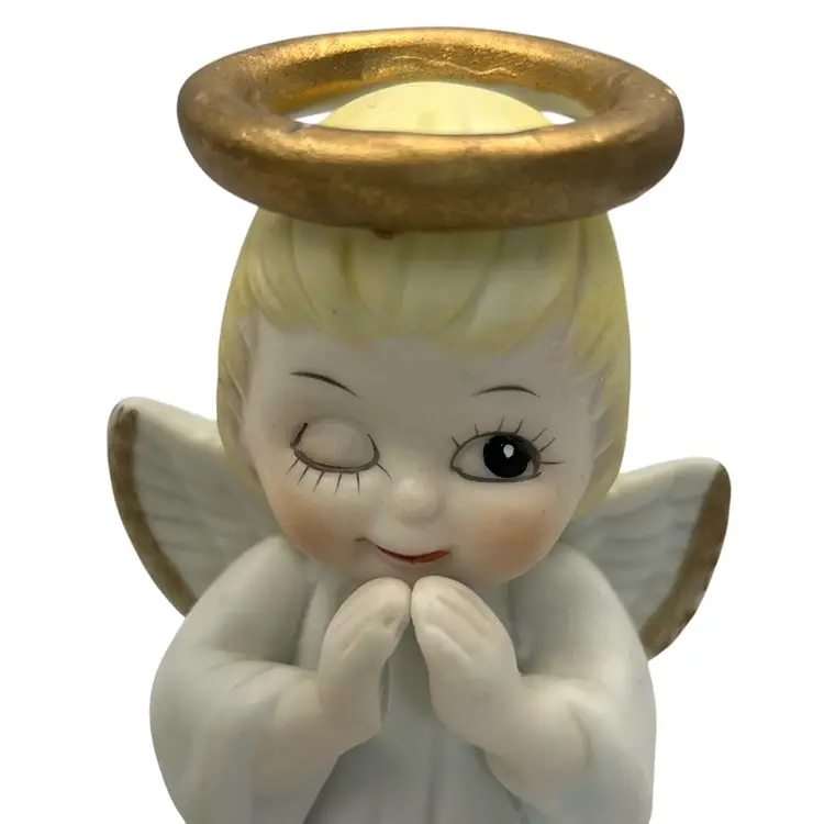 Bisque Porcelain Poinsettia Angel Bells - Set Of 2 - 4” Tall x 2.5” Wide