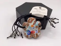 #47 Bracelet Murano Flower Adjustable Black Cord Band