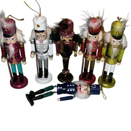 Set Of 6 Nutcracker Ornaments Various Colors Designs 5”