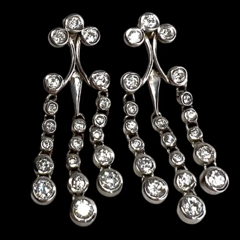 1-7/8” Chandelier Style Rhinestone Earrings. 925 Marked.