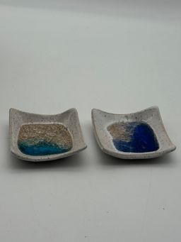 Ceramic and Crackle Glass Trinket Dishes Cream Fleck Glaze