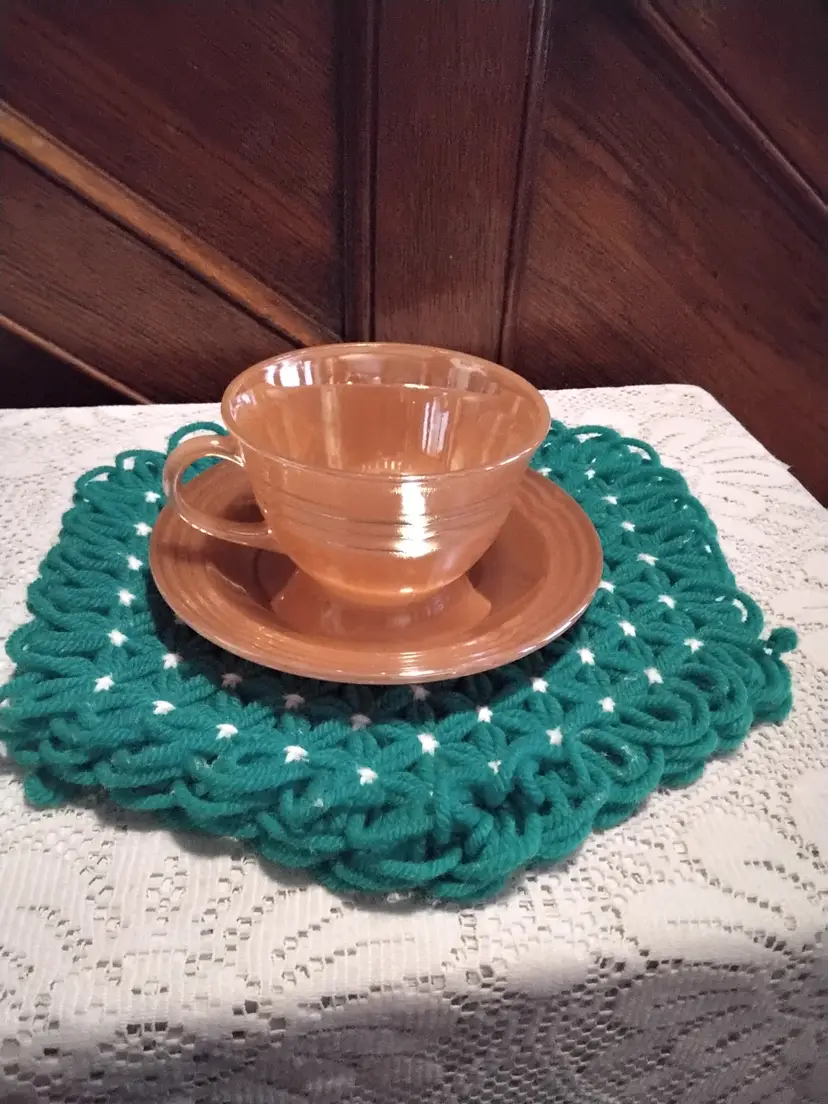 Peach Luster Fire King Cup & Saucer Ribbed Pattern