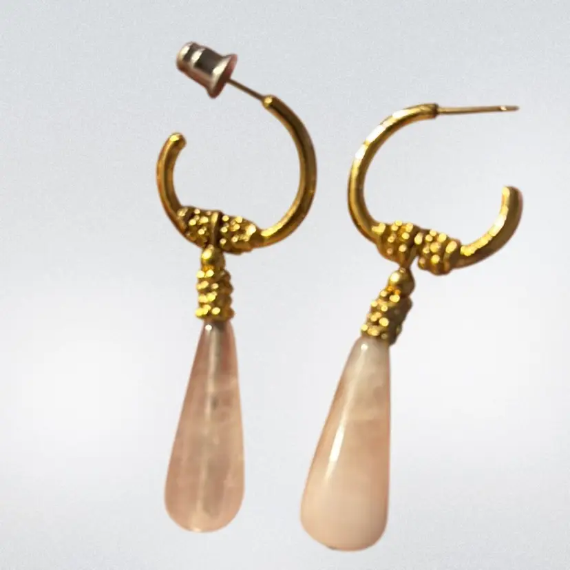 Gold Tone Quartz Drop Dangle Earrings.