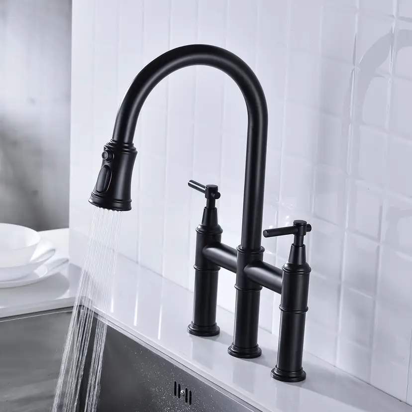 Pull Down Dual Handle Kitchen Faucet