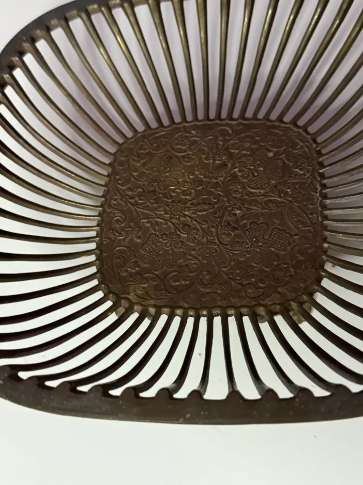 #01 Vintage Brass 4 Footed Openwork Tray – Embossed 8” Bowl