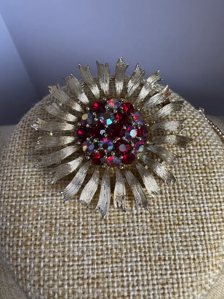 1950 Lisner Red Flower Brooch