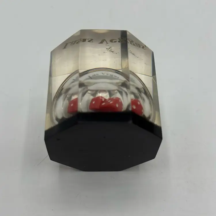 Las Vegas Lucite Paperweight With Rolling Dice