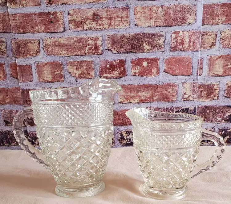 Mid-Century Anchor Hocking Wexford Clear Pressed Glass Small Pitcher and Creamer