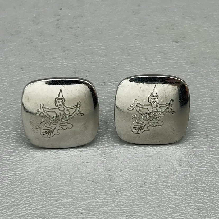 Vintage Silver Tone Etched Dancers Cufflink Set