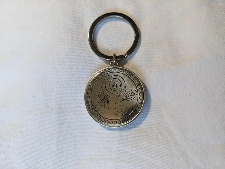 Brighton Red Enamel Floral Black Leather Silver-tone Metal Key Fob Keychain