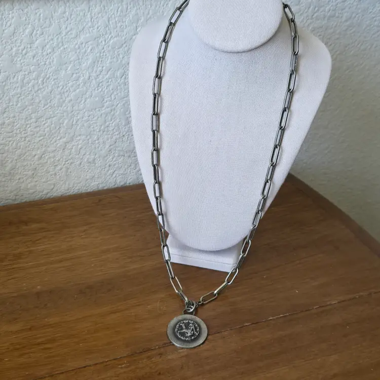 Vintage Sarah Coventry Virgo Zodiac Pewter Color Pendant Chunky Chain Necklace